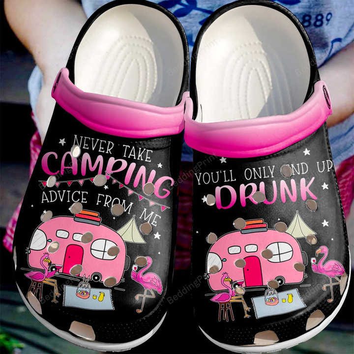 Camping Drunk With Flamingo Never Take Camping Advice From Me Crocs Crocband Clogs