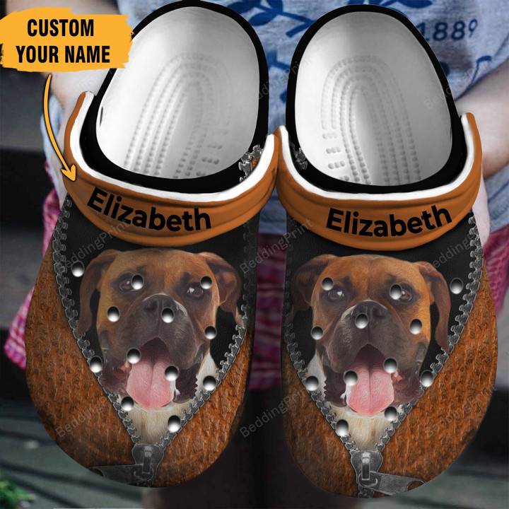 Personalized Boxer Brown In Zipper Crocs Crocband Clogs