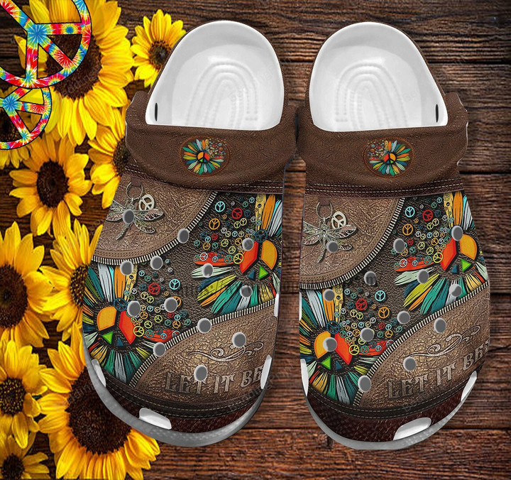 Dragonfly Daisy Peace Hippie Let It Be Flower Vintage Leather Crocs Crocband Clogs