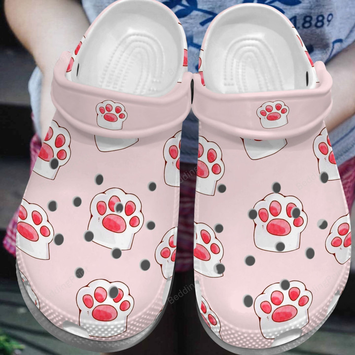 Pink Cat Foot Crocs Crocband Clogs