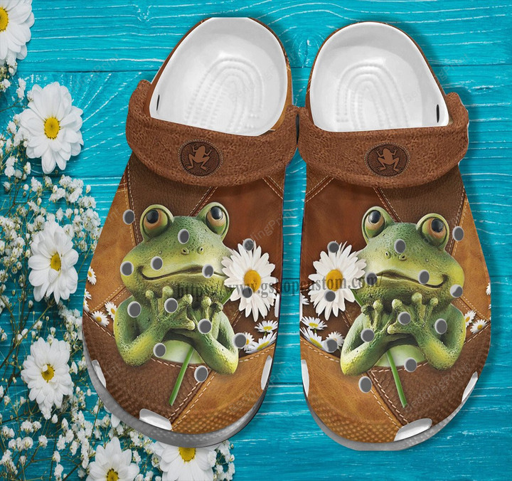 Frog Princess Daisy Flower Leather Crocs Crocband Clogs