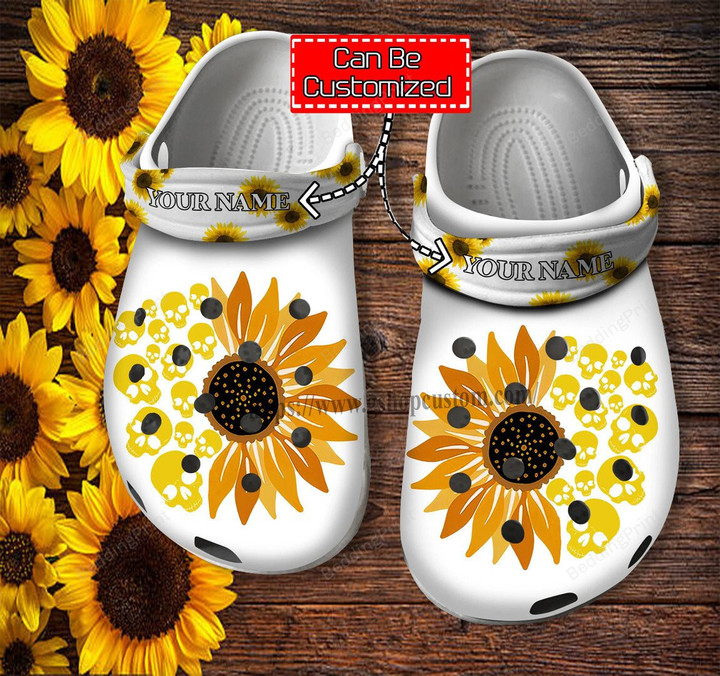 Personalized Funny Skull Sunflower Crocs Crocband Clogs