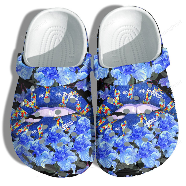 Sexy Blue Lip With Puzzle Autism Awareness Crocs Crocband Clogs