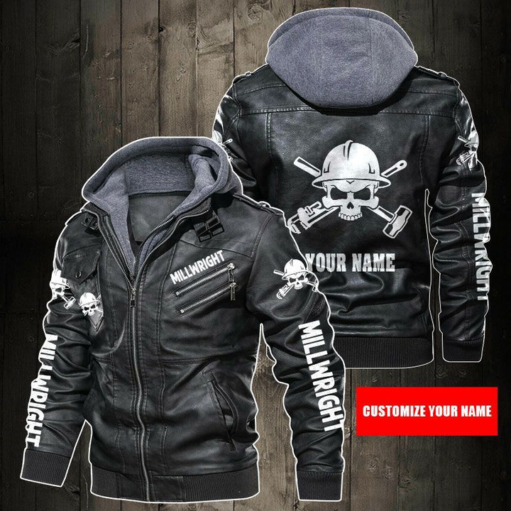Personalized Name Millwright Skull Leather Jacket