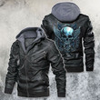Blue Chained Skull Leather Jacket