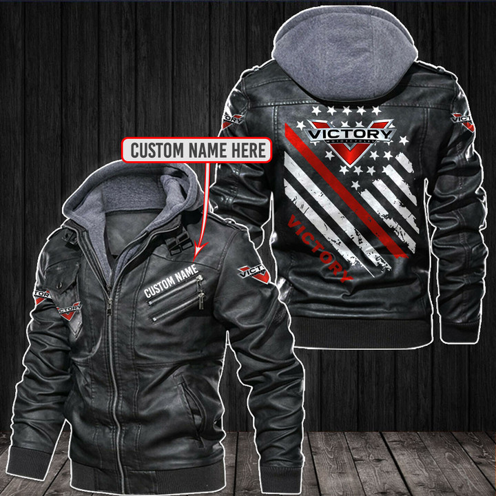 Victory Motorcycle Flag Leather Jacket PTDAE0071