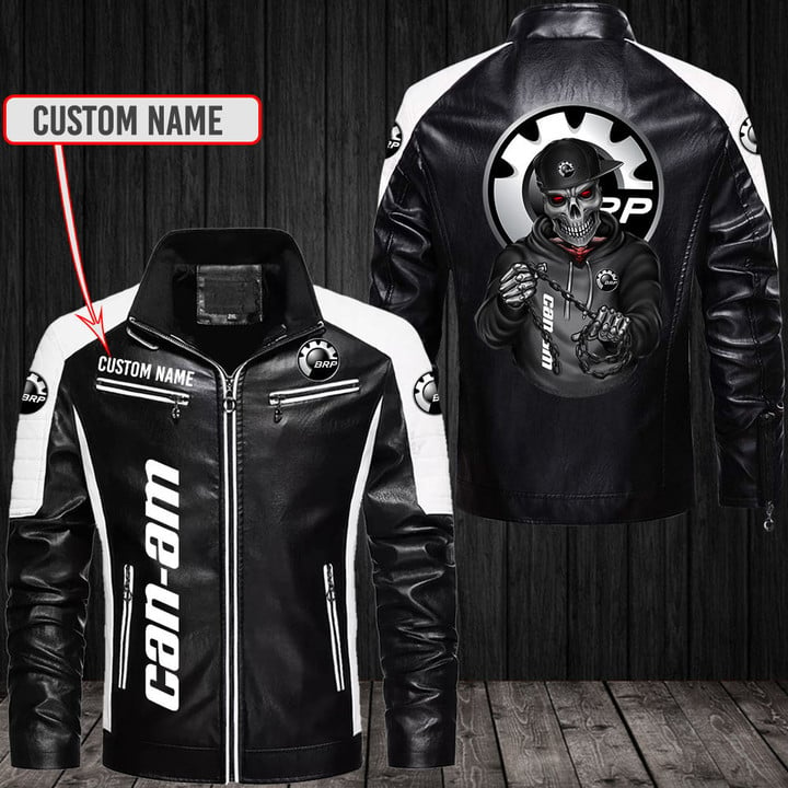 Can-Am Skull Custom Name Contrast Leather Jacket PTDA5081