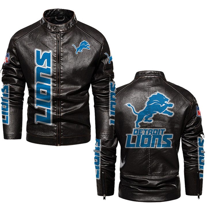 Detroit Lions 1912 New Stand Collar Leather Jacket PGMC0019