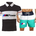 Summer High Quality Cotton Color matching Men's short sleeve+shorts 2-piece set DC