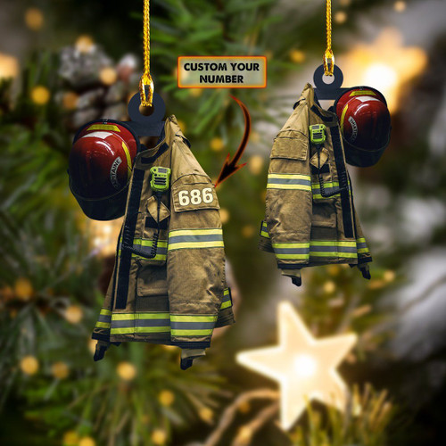 Firefighter Capitaine RED HELMET | Christmas Custom Shaped Ornament | Custom Number