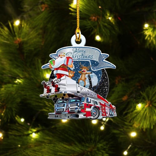 Firefighter Santa Truck Christmas Ornament | Custom Shaped Ornament New