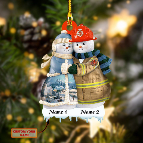 Firefighter Snowman Christmas Ornament | Custom Shaped Ornament | Custom Name New