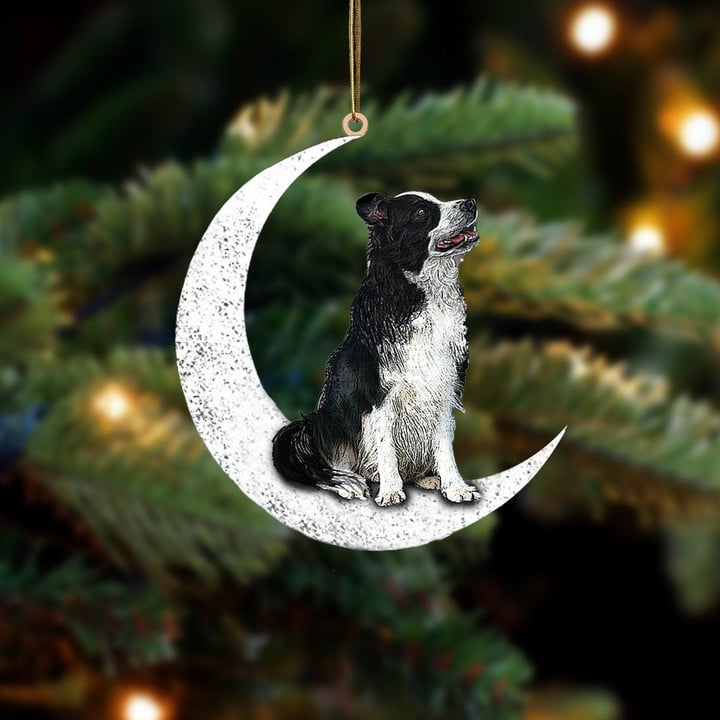 Border Collie-Sit On The Moon-Two Sided Ornament