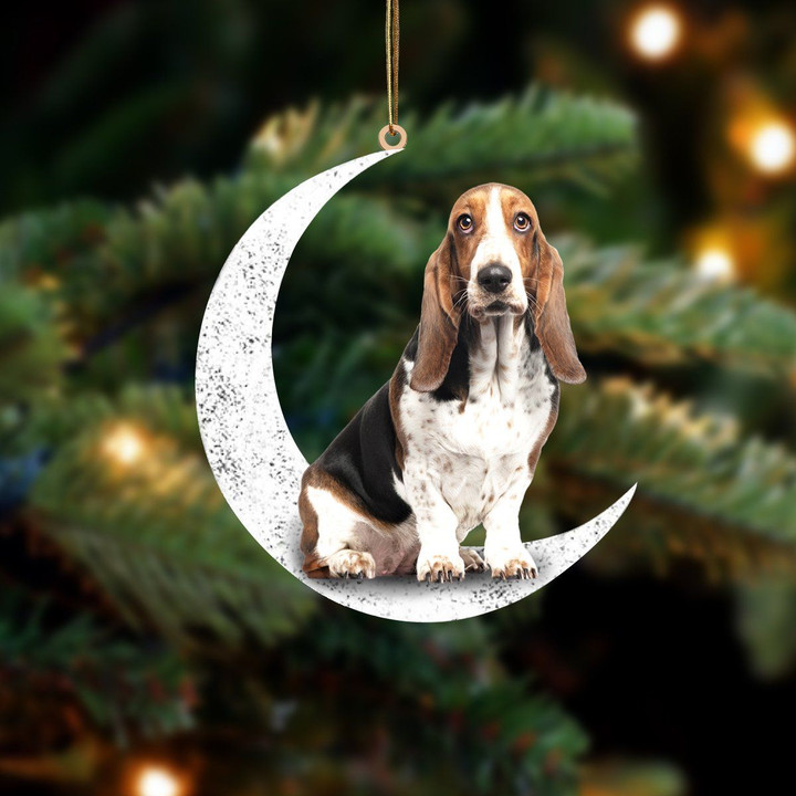 Basset Hound 2-Sit On The Moon-Two Sided Ornament