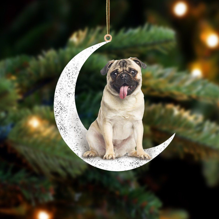 Pug 1-Sit On The Moon-Two Sided Ornament