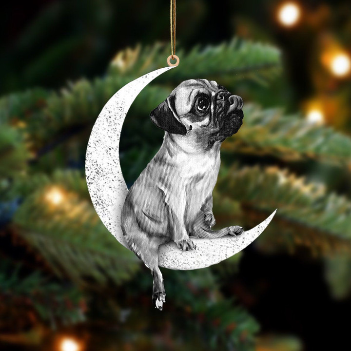Pug-Sit On The Moon-Two Sided Ornament