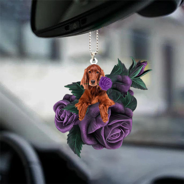 Irish Setter  In Purple Rose Car Hanging Ornament