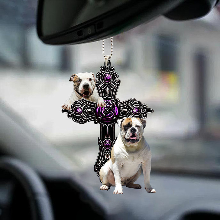 American Bulldog Pray For God Car Hanging Ornament