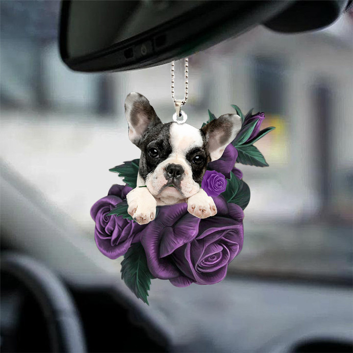 French Bulldog 02 In Purple Rose Car Hanging Ornament