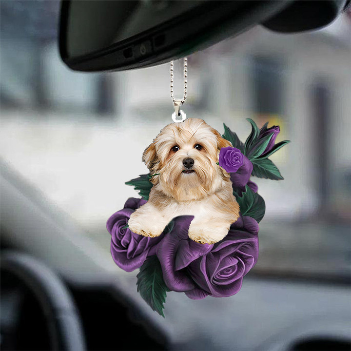 Havanese In Purple Rose Car Hanging Ornament