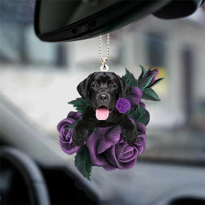 Labrador Retriever 2 In Purple Rose Car Hanging Ornament