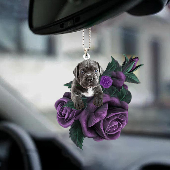 Cane Corso In Purple Rose Car Hanging Ornament