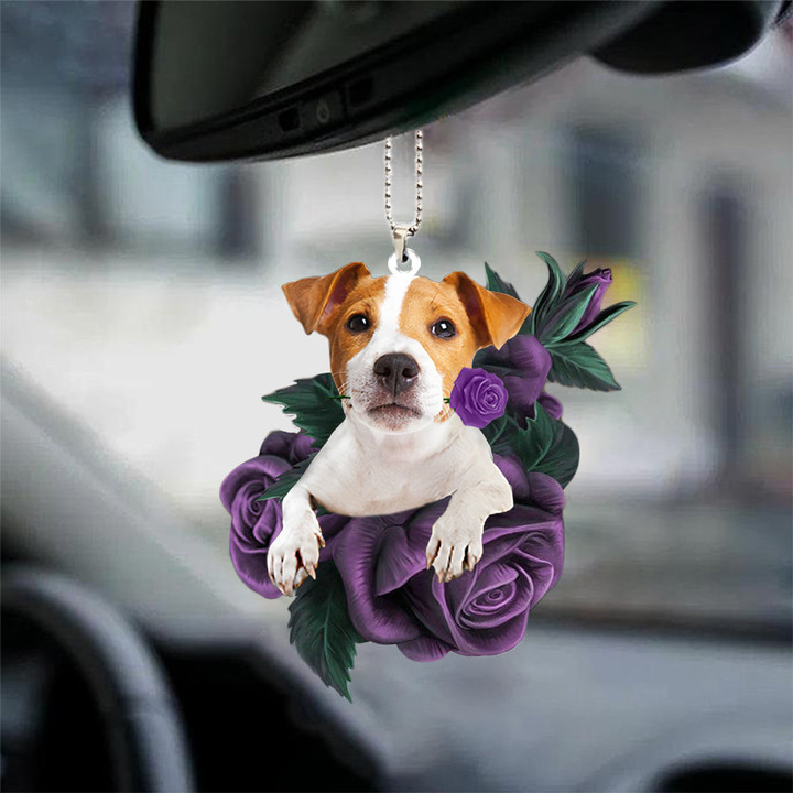 Jack Russell Terrier02 In Purple Rose Car Hanging Ornament
