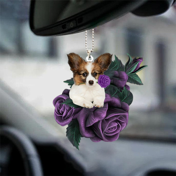 Papillon In Purple Rose Car Hanging Ornament