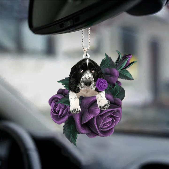 English Springer Spaniel003 In Purple Rose Car Hanging Ornament