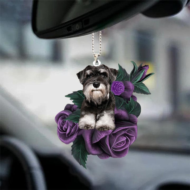 Schnauzer 02 In Purple Rose Car Hanging Ornament