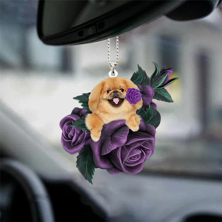 pekingese In Purple Rose Car Hanging Ornament