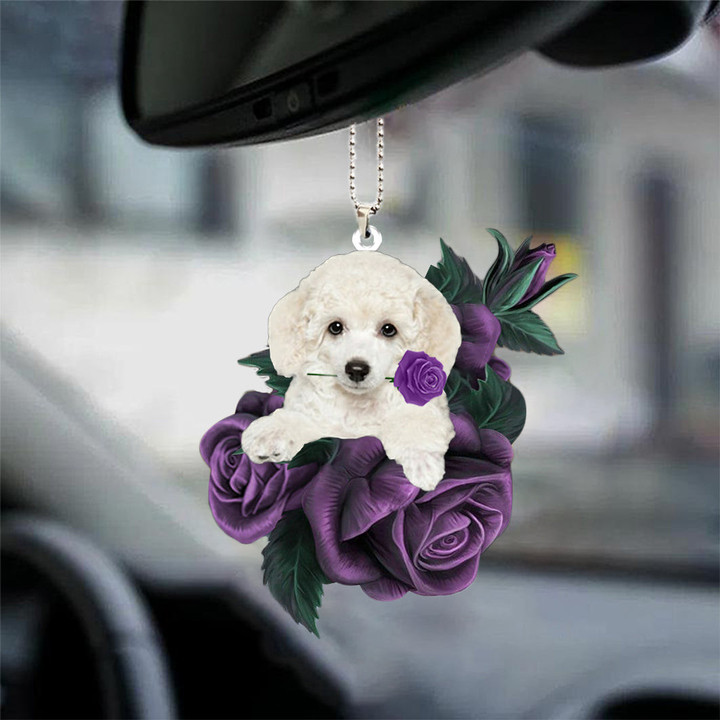 Poodle 02 In Purple Rose Car Hanging Ornament