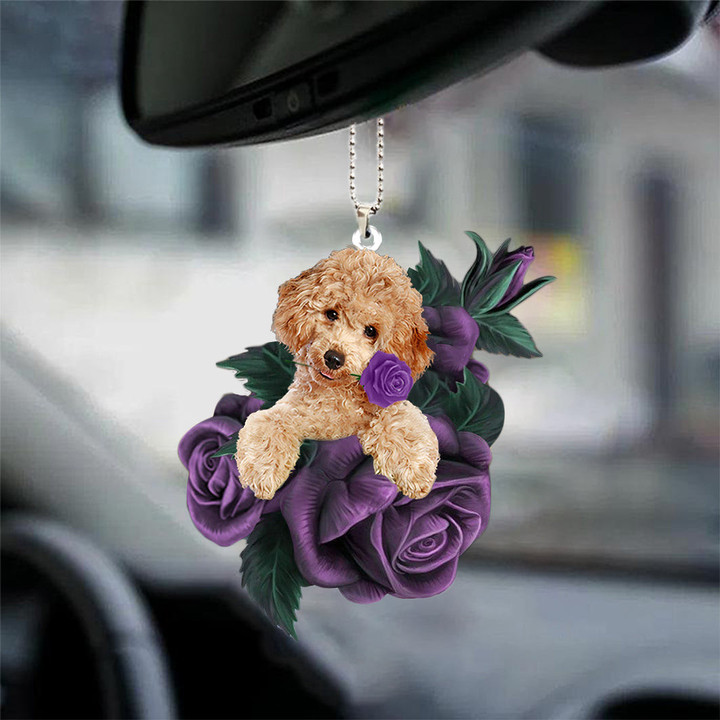 Poodle 2 In Purple Rose Car Hanging Ornament