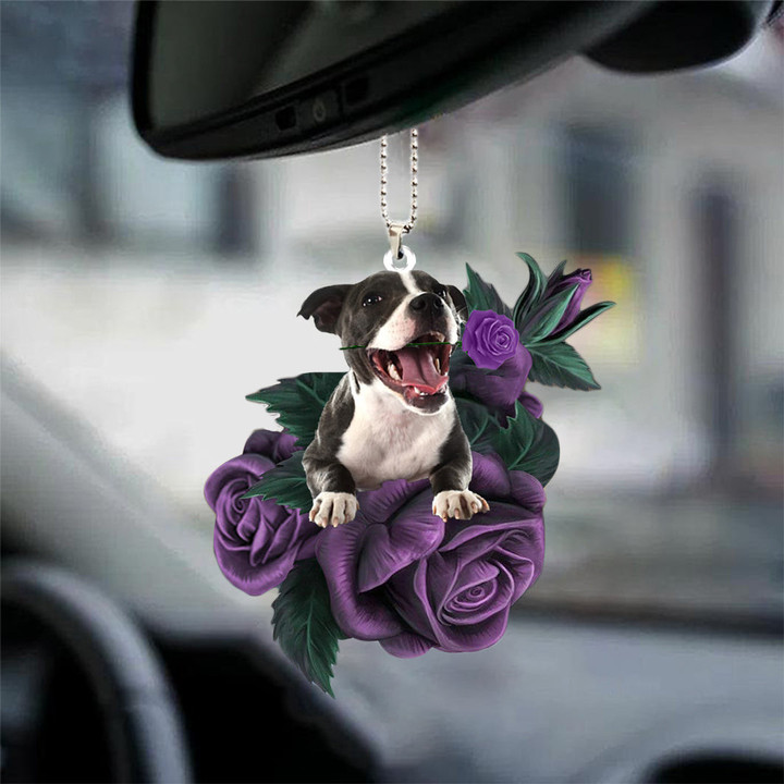 Staffordshire Bull Terrier 2 In Purple Rose Car Hanging Ornament