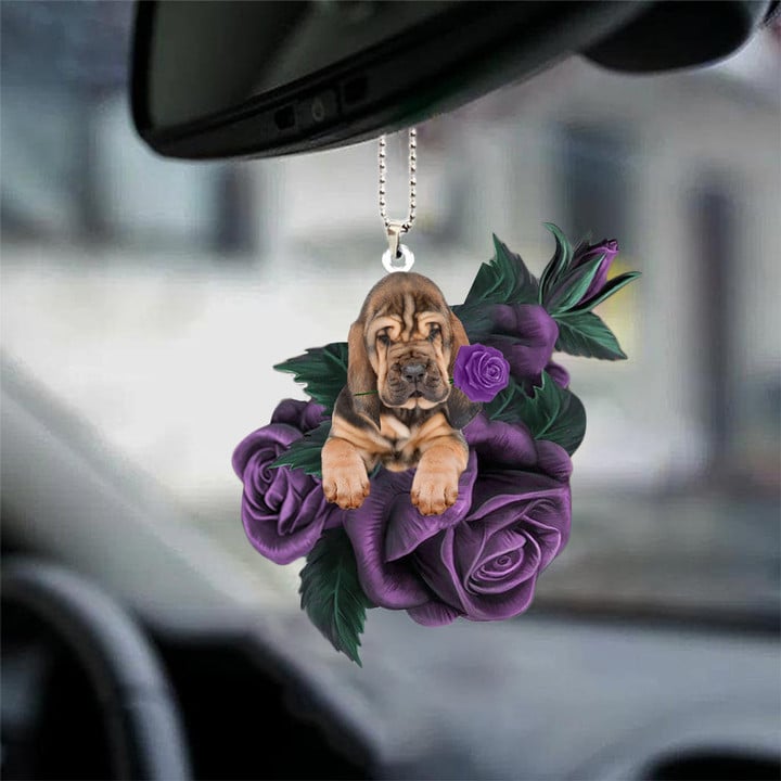 Bloodhound In Purple Rose Car Hanging Ornament