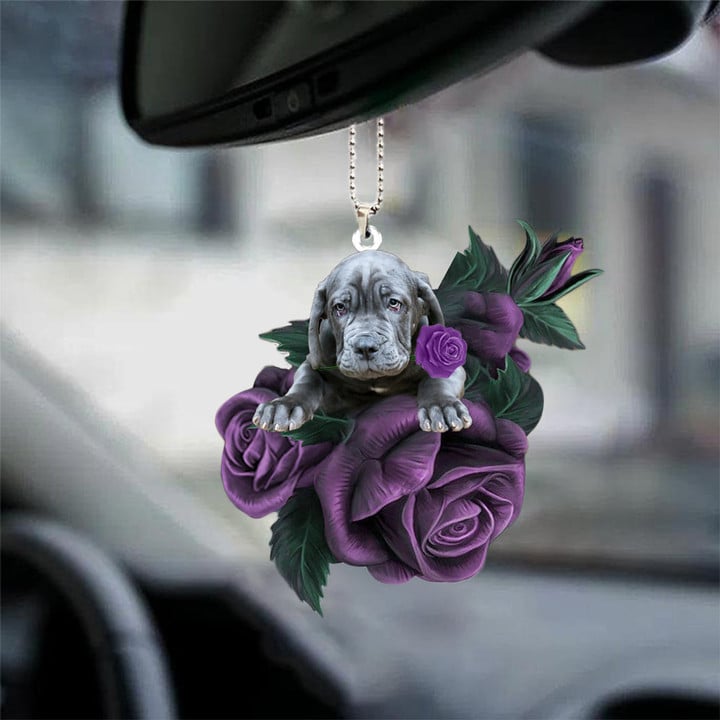 Neapolitan Mastiff_ In Purple Rose Car Hanging Ornament