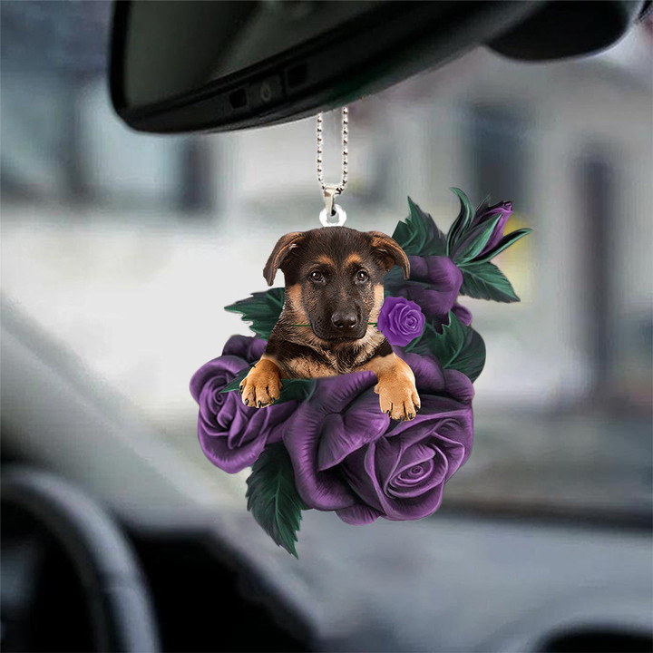 German Shepherd 2 In Purple Rose Car Hanging Ornament