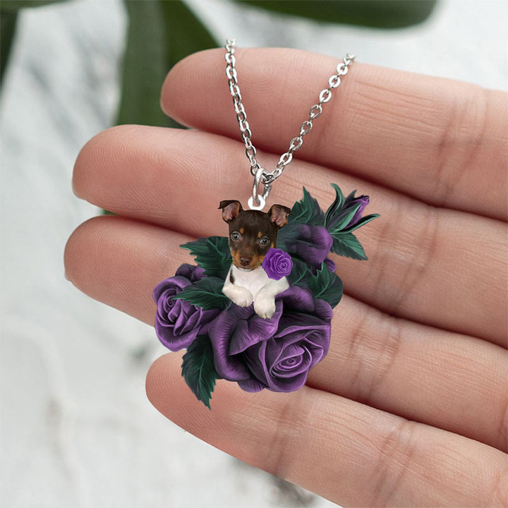 Rat Terrier In Purple Rose Stainless Steel Necklace