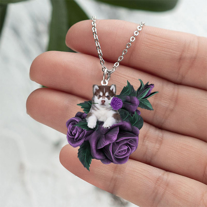 Husky2 In Purple Rose Stainless Steel Necklace