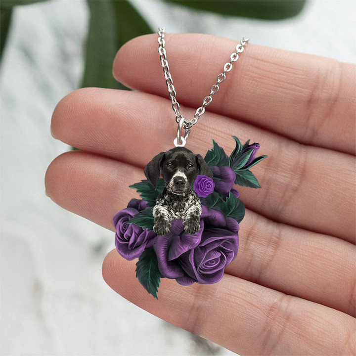 German Shorthaired Pointer03 In Purple Rose Stainless Steel Necklace