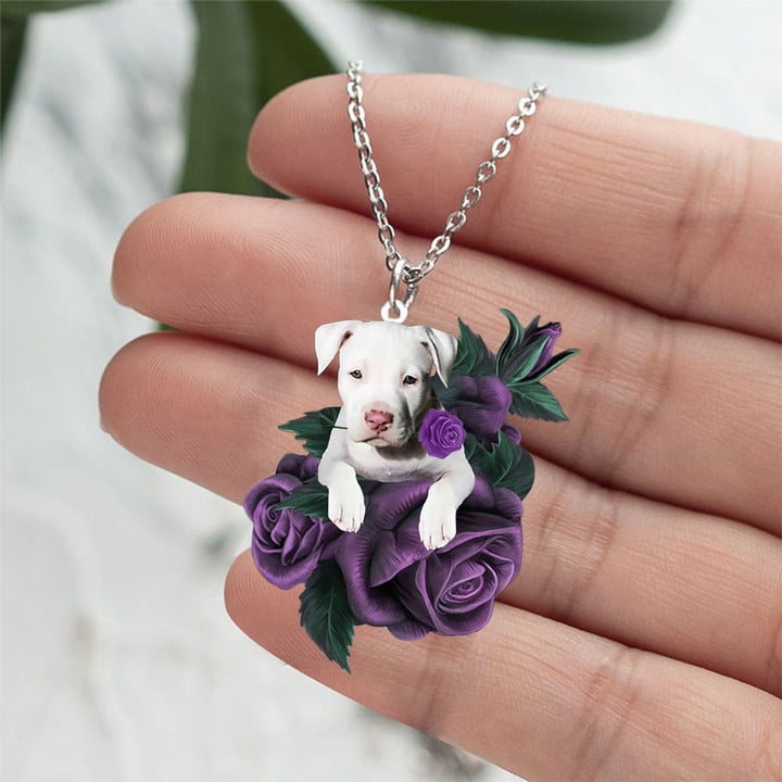Staffordshire Bull Terrier In Purple Rose Stainless Steel Necklace