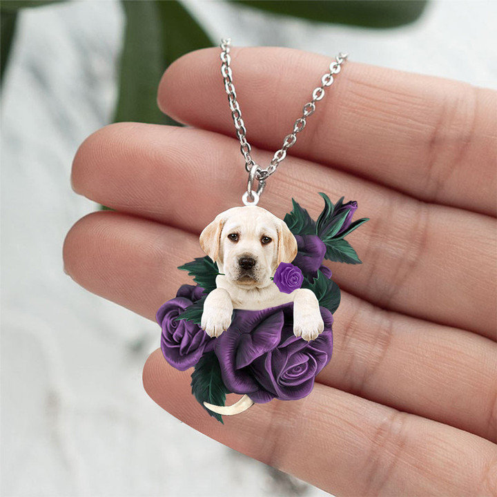 Labrador Retriever08 In Purple Rose Stainless Steel Necklace