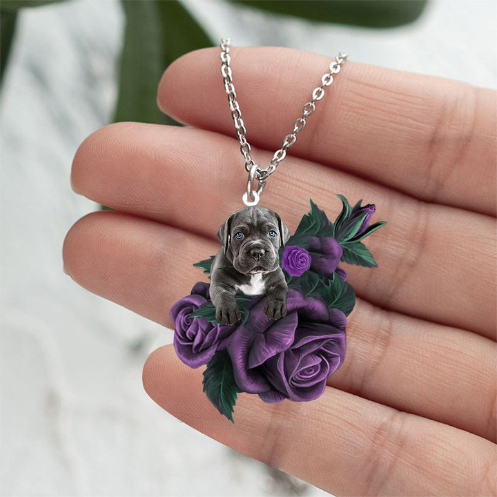 Cane Corso In Purple Rose Stainless Steel Necklace