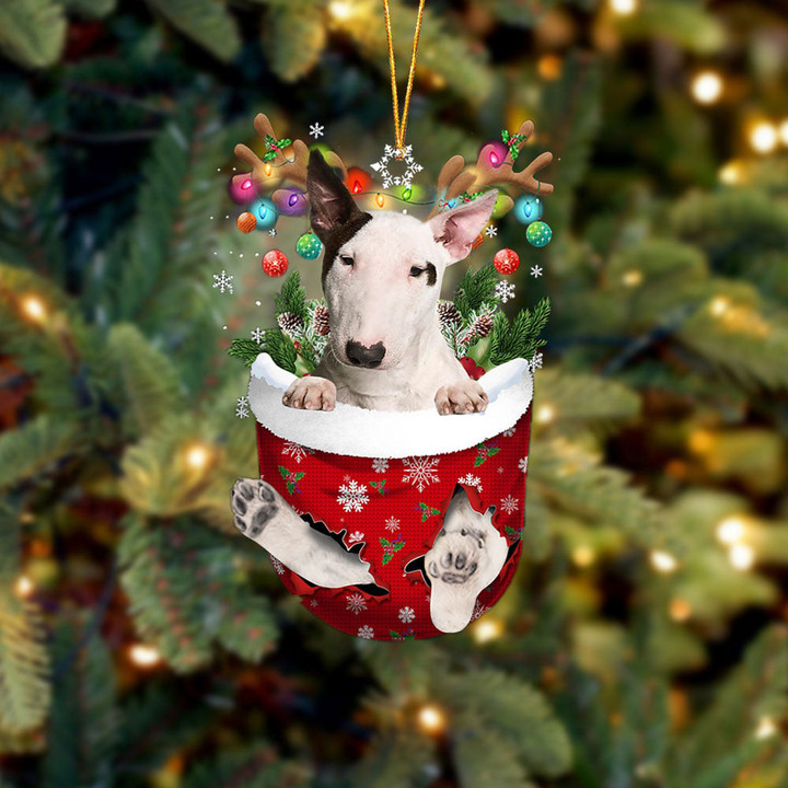 Bull Terrier 1 In Snow Pocket Christmas Ornament