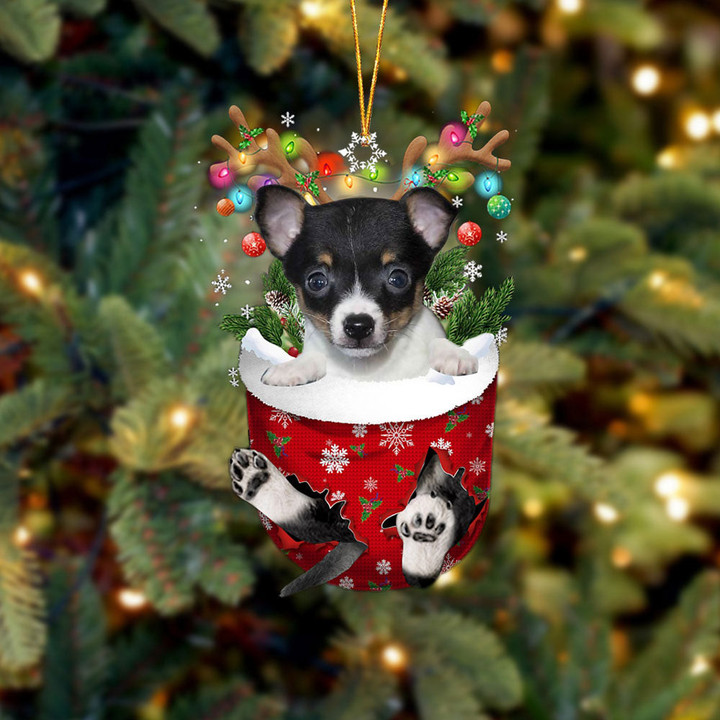 Toy Fox Terrier In Snow Pocket Christmas Ornament