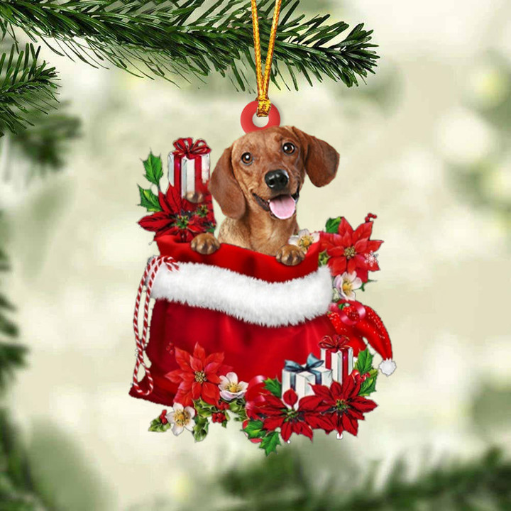 Dachshund In Gift Bag Christmas Ornament