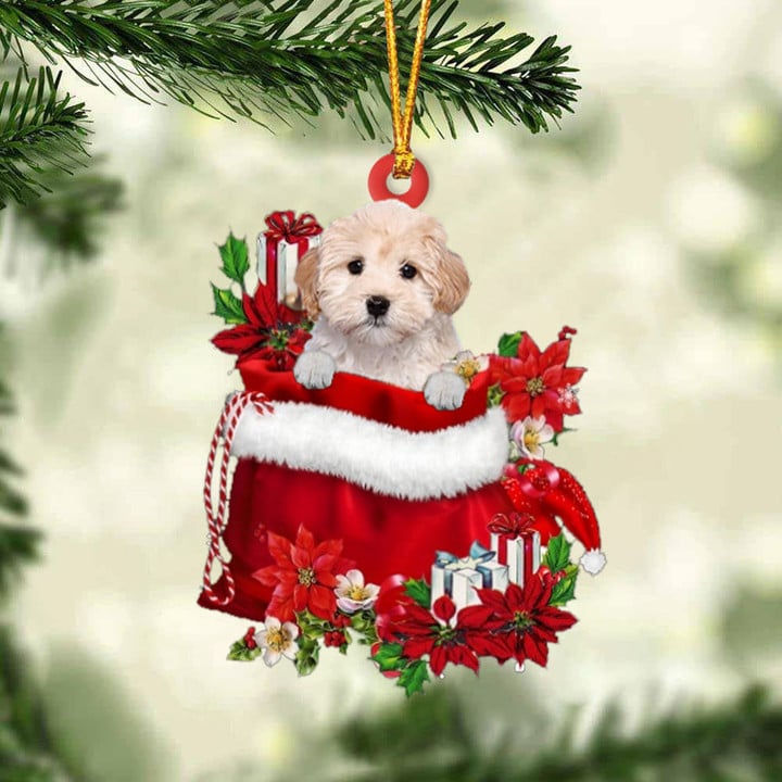 Maltipoo In Gift Bag Christmas Ornament
