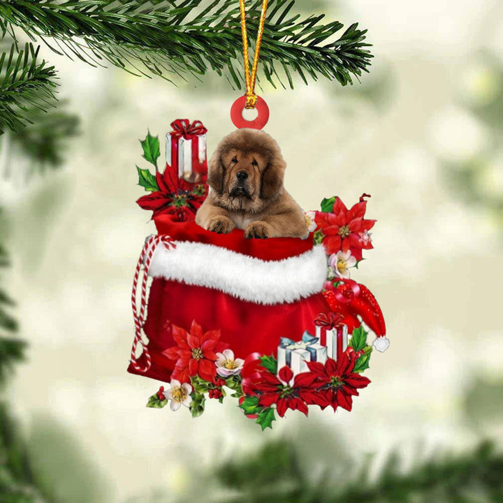Tibetan Mastiff In Gift Bag Christmas Ornament