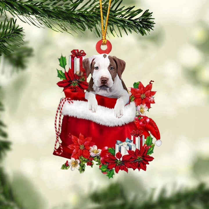 Pit Bull In Gift Bag Christmas Ornament