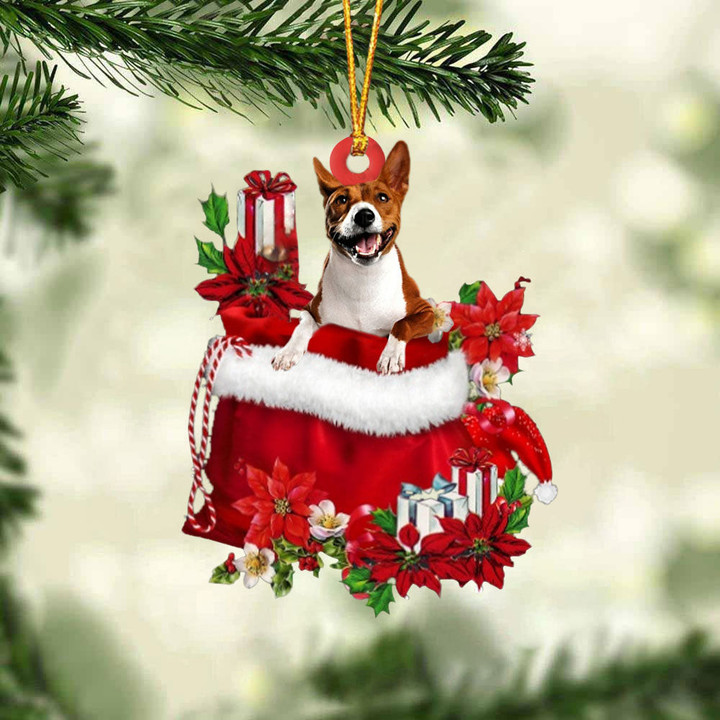 Basenji In Gift Bag Christmas Ornament